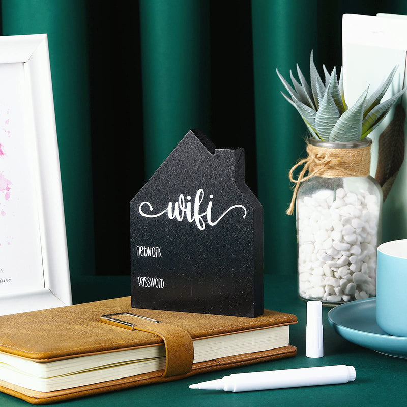  [AUSTRALIA] - WiFi Password Sign Wooden Table WiFi Sign Wooden Freestanding Sign with Board Erasable Pen Chalkboard Style Freestanding Sign for Home Business Table Centerpieces Decoration (Black) 5 x 3.7 x 0.6 Inches Black Style