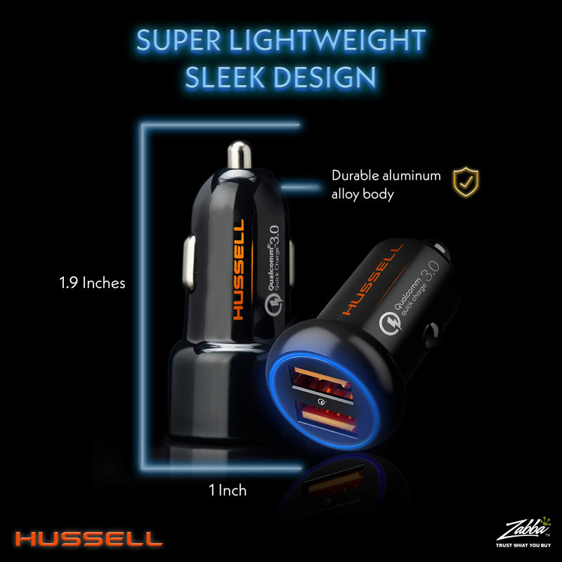 Car Charger Adapter, Metal USB Car Charger by HUSSELL - High Performance Aluminum 2 Port Car Phone Charger, Fast Charge 3.0 + 6A/36W - Compatible w/ iPhone Android & Any Cell Phone - LeoForward Australia