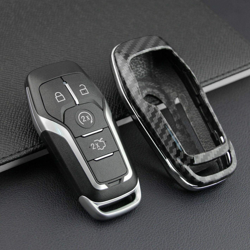  [AUSTRALIA] - Partol Keyless Smart Key Fob Cover Case Black Glossy Carbon Fiber Finish Key Fob Shell for Ford Fusion Mustang Edge F150 F250 Explorer Mondeo Lincoln MKZ MKC MKX Ford Lincoln