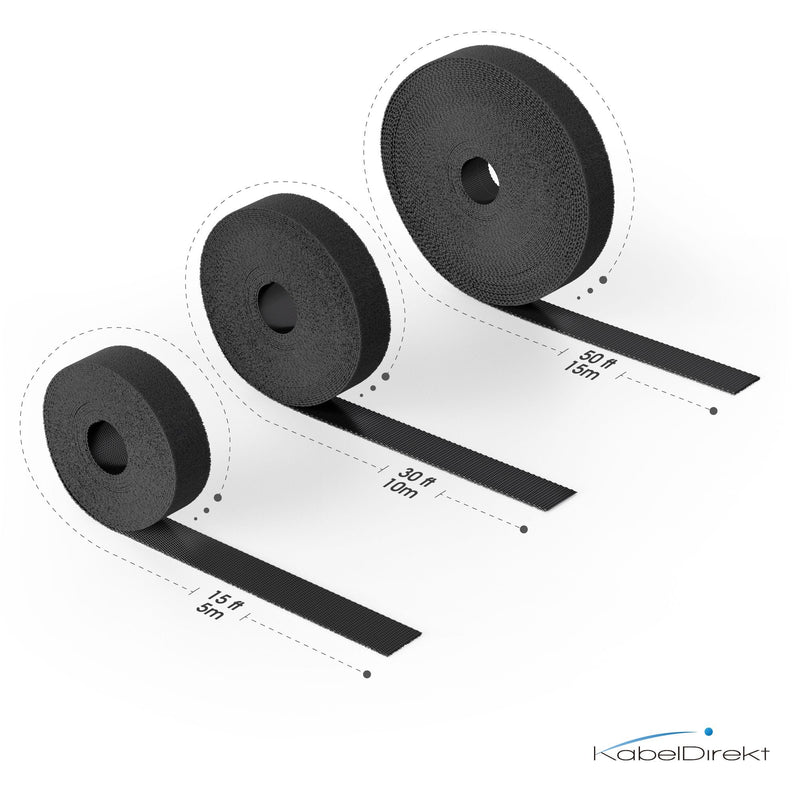  [AUSTRALIA] - KabelDirekt – Hook & Loop Straps Tape – 50 feet × 0.78 inches – Cut to Size, Reusable (roll of Hook & Loop Tape, Multi-use, Bundle and Secure Cables and a Whole Bunch More, Black) 0.78 inches x 50 feet