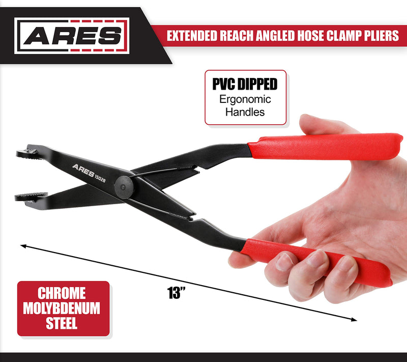  [AUSTRALIA] - ARES 15028 - Extended Reach Angled Hose Clamp Pliers - Extra Length and Angled Round Jaws for Improved Access in Hard to Reach Areas - Textured Jaw Surface for Enhanced Grip