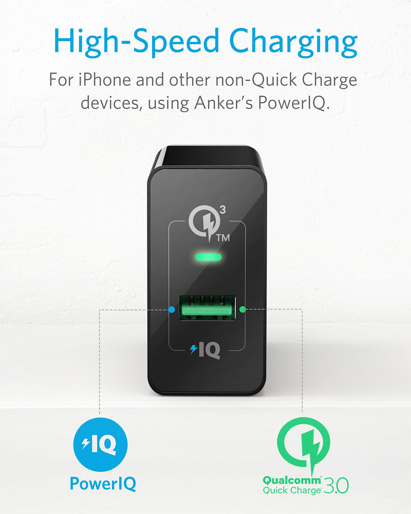  [AUSTRALIA] - Quick Charge 3.0, Anker 18W 3Amp USB Wall Charger (Quick Charge 2.0 Compatible) Powerport+ 1 for Anker Wireless Charger, Galaxy S10e/S10/S9/S8/Plus, Note 9/8, LG V40/V30+, iPhone, iPad and More Black