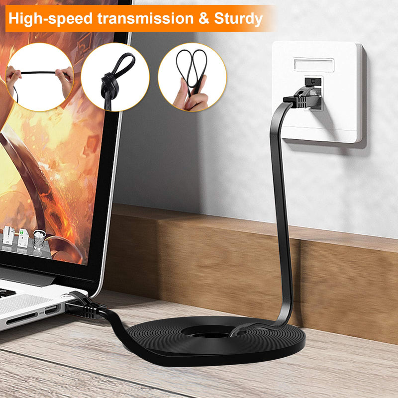  [AUSTRALIA] - Cat6 Ethernet Cable 30 ft, Flat - Solid Internet Network LAN Patch Cord – Cat 6 High Speed Computer Wire with Clips & Rj45 Connectors for Router, Modem, PS, Xbox– Faster Than Cat5/Cat5e- 30ft Black