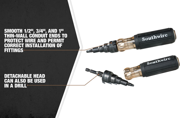  [AUSTRALIA] - Southwire Tools & Equipment SDCFR Conduit Fitting Reaming Screwdriver, Heavy Duty, Dual Function, Multi Use Detachable Head, Compatible with Drill, Cushion Grip Handles for Comfort