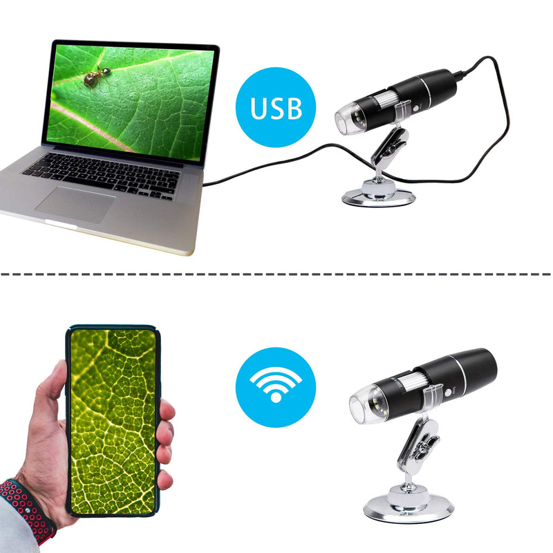  [AUSTRALIA] - Beslands WiFi Digital Microscope Wireless 50X to 1000X Zoom Magnification Mini Handheld Endoscope Inspection HD Camera 8 LED Light, Compatible with iPhone iPad Android Smartphone Mac Windows