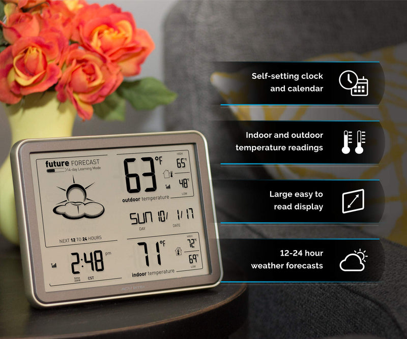  [AUSTRALIA] - AcuRite 75077A3M Self-Learning Forecast Wireless Weather Station with Large Display and Atomic Clock, Brown, Rose Gold Monochrome Display