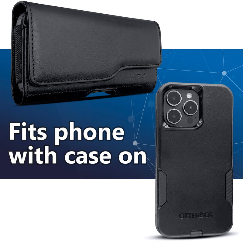  [AUSTRALIA] - DeBin Holster for iPhone 14, 14 Pro, 13, 13 Pro, 12, 12 Pro, 11, 11 Pro, Xs, X, Xr Cell Phone Belt Holder Case with Belt Clip Leather Pouch Cover Built in ID Credit Card Slot (Fits Phone with Case)