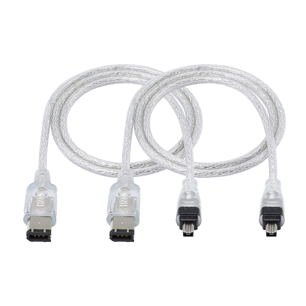  [AUSTRALIA] - 2 Pack FireWire 400 Cable, 2FT Clear IEEE 1394 Cord, iLink 6 Pin to 4 Pin Male to Male DV Adapter