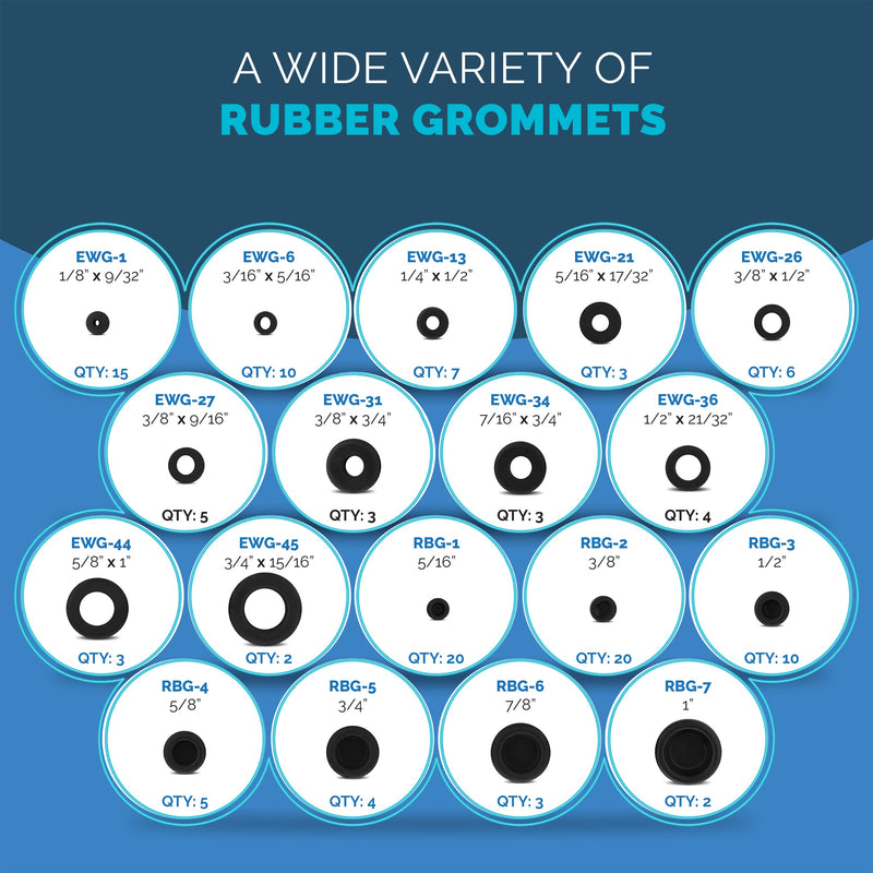  [AUSTRALIA] - 125pc 18 Sizes Rubber Grommet Kit - Includes Rubber Grommets for Wiring, Rubber Hole Plugs, and Automotive Firewall Grommet (1/4” 5/16” 1/2” 7/32” 3/8” 9/16” 5/16” 5/8” 3/4” 7/8” 15/16” 21/32” 1”) 18 Sizes (125-Pc)