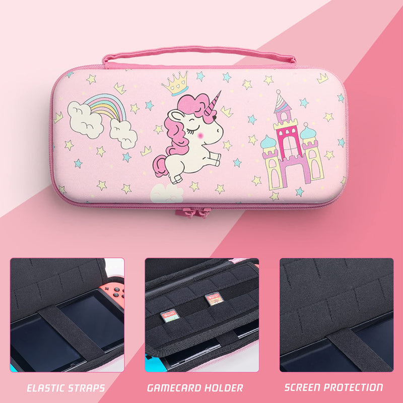 FANPL Carrying Case for Nintendo Switch & OLED Mode, Pink Cute Unicorn Travel Hard Protectiv Case for Switch with 12 Game Card Slots - LeoForward Australia