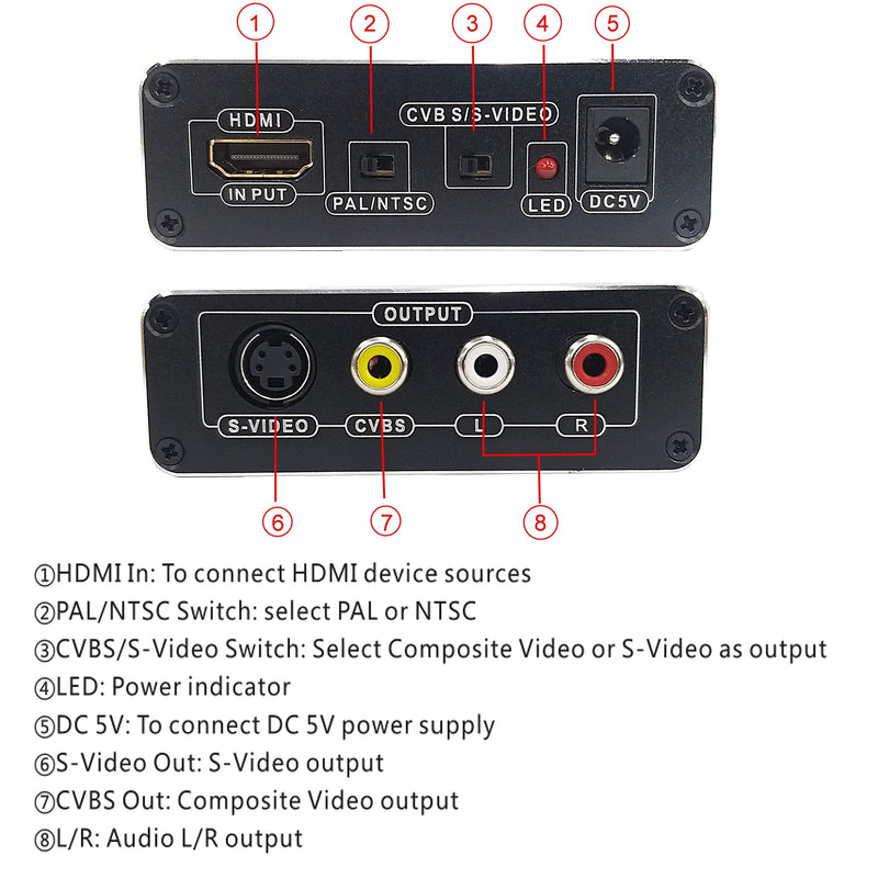  [AUSTRALIA] - YOTOCAP 4K60 HDMI to CVBS RCA & AV / S-Video Video Converter Support 1080P/720P switchable, Output Standard NTSC / PAL Compatible with PS4, Xbox, Blu-Ray Player, VHS, VCR, Camera PC Laptop etc. HDMI to CVBS / S-Video