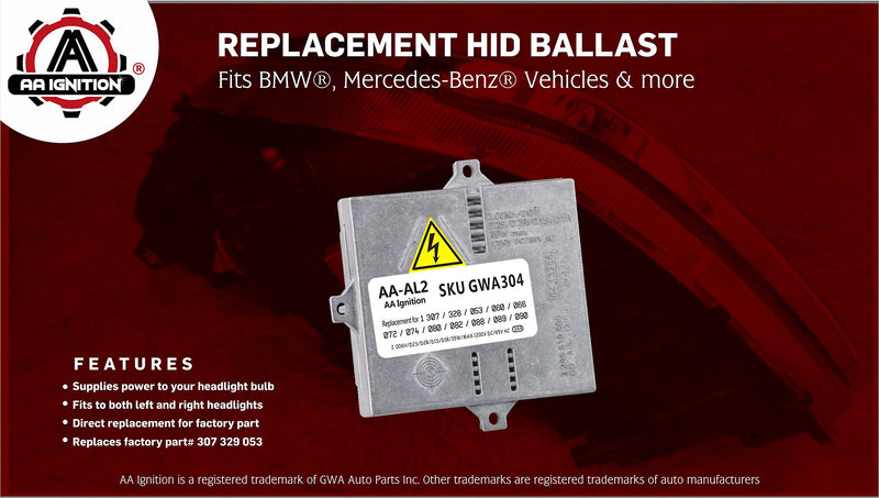 HID Xenon Ballast - Control Unit Module - Replaces 307 329 053, 307 329 074, 307329072 - Compatible with BMW, Mercedes-Benz & Audi Vehicles - Range Rover, 325i, 330i, X3, E46, E63, E83, C230, C350 - LeoForward Australia