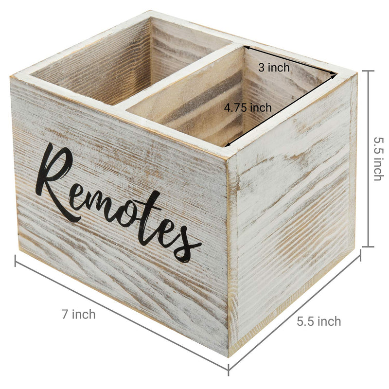  [AUSTRALIA] - MyGift 2 Slot Shabby Whitewashed Wood Remote Control Holder Caddy/Media Storage Box