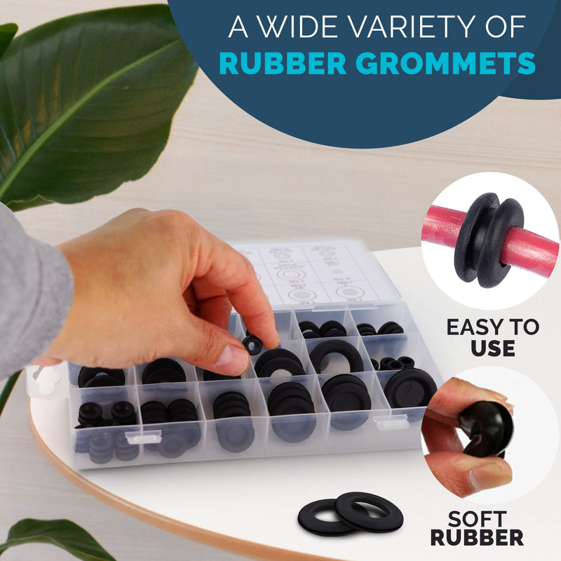  [AUSTRALIA] - 125pc 18 Sizes Rubber Grommet Kit - Includes Rubber Grommets for Wiring, Rubber Hole Plugs, and Automotive Firewall Grommet (1/4” 5/16” 1/2” 7/32” 3/8” 9/16” 5/16” 5/8” 3/4” 7/8” 15/16” 21/32” 1”) 18 Sizes (125-Pc)