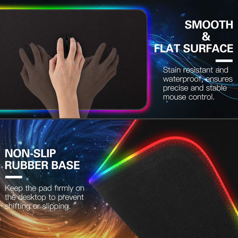 MoKo RGB Gaming Mouse Pad, Large Extended Glowing Led Mousepad with 15 Lighting Modes and USB 2.0 Port, Non-Slip Rubber Base Computer Keyboard Pad Mat for Gamer, 32.09 x 12 x 0.16 Inch - Black - LeoForward Australia