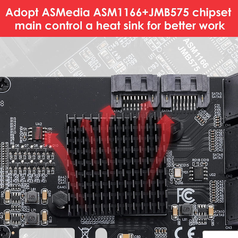  [AUSTRALIA] - MZHOU PCIe SATA Card 8 Port, with 8 SATA Cables and Low Profile Bracket, SATA 3.0 PCIe Card,Support 8 SATA 4X Devices 8port SATA 4x（ASM1166）
