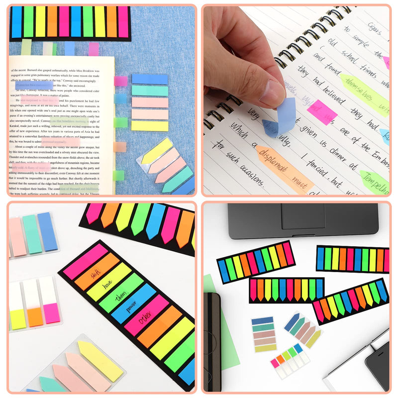  [AUSTRALIA] - 1100 Pieces Sticky Index Tabs Page Flags, ALOTCHE Neon Colorful Book Tabs Translucent Tab Stickers Sticky Tabs for Annotating Books Page Marks Bookmarks Classify File Sticky Tabs 1100 Sheets