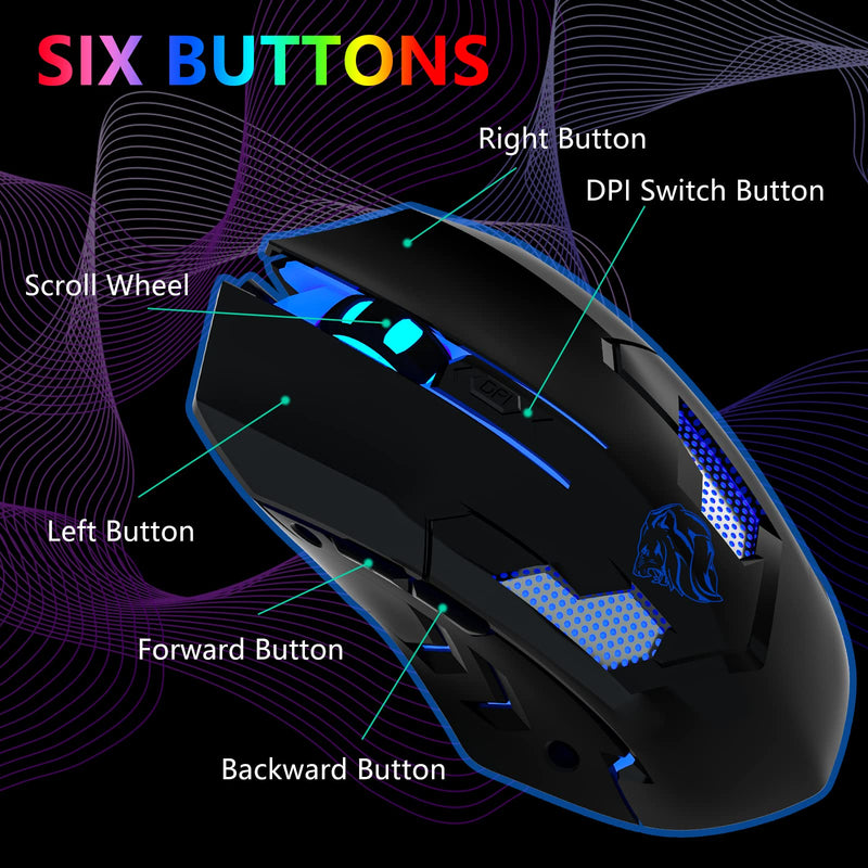  [AUSTRALIA] - FUWANG Wired Gaming Mouse, USB Computer Mouse with RGB Backlit, 7200 DPI Optical Sensor, Ergonomic Gamer Mouse with 6 Programmable Buttons for Windows/PC/Mac/Laptop Gamer Dark Black