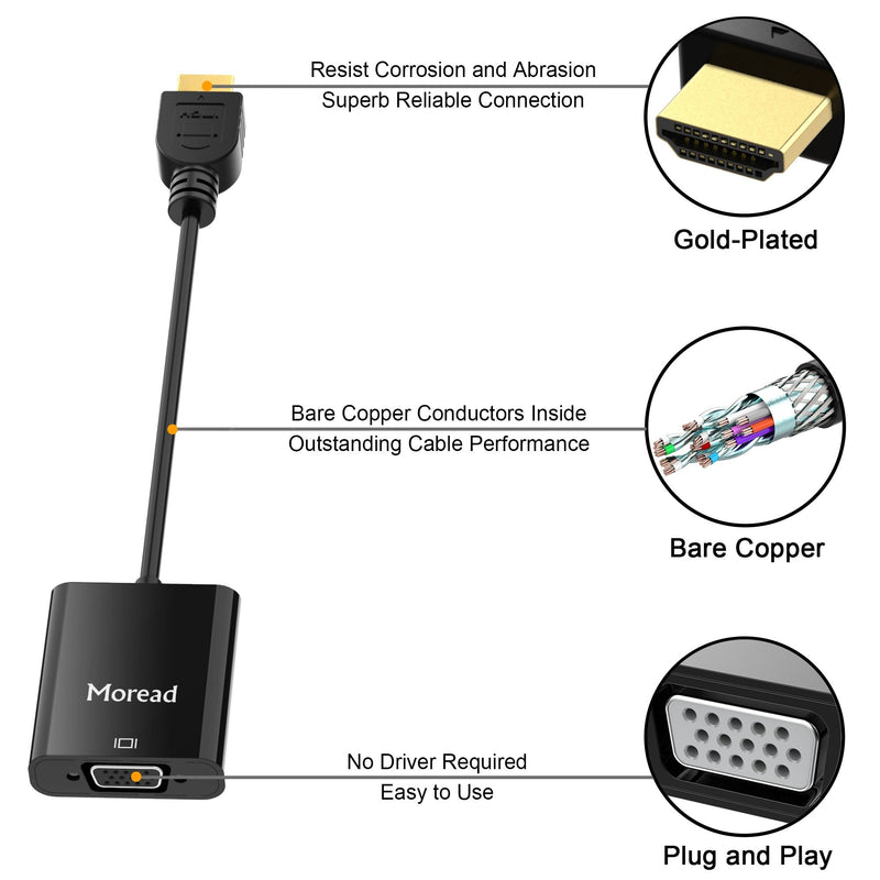  [AUSTRALIA] - Moread HDMI to VGA with Audio, Gold-Plated Active HDMI to VGA Adapter (Male to Female) with Micro USB Power Cable & 3.5mm Audio Cable for PS4, MacBook Pro, Mac Mini, Apple TV and More - Black 1