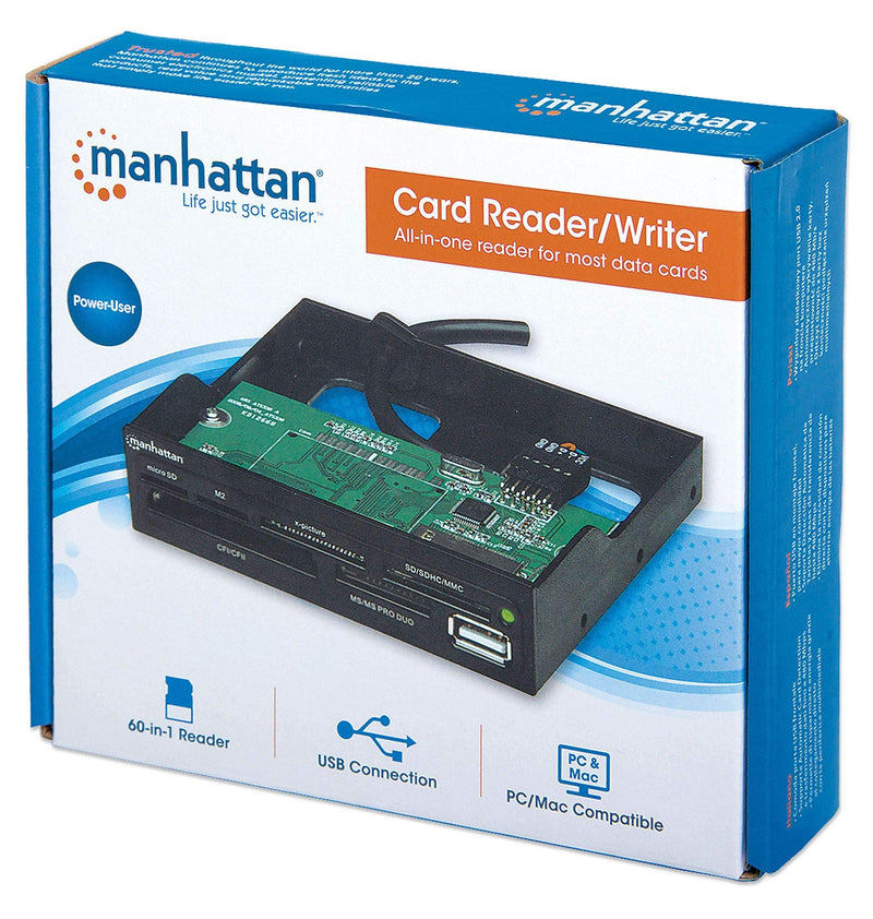 Manhattan Hi-Speed USB 3.5-Inch Bay Mount 60-in-1 Multi-Card Reader/Writer, Black (100915) - LeoForward Australia