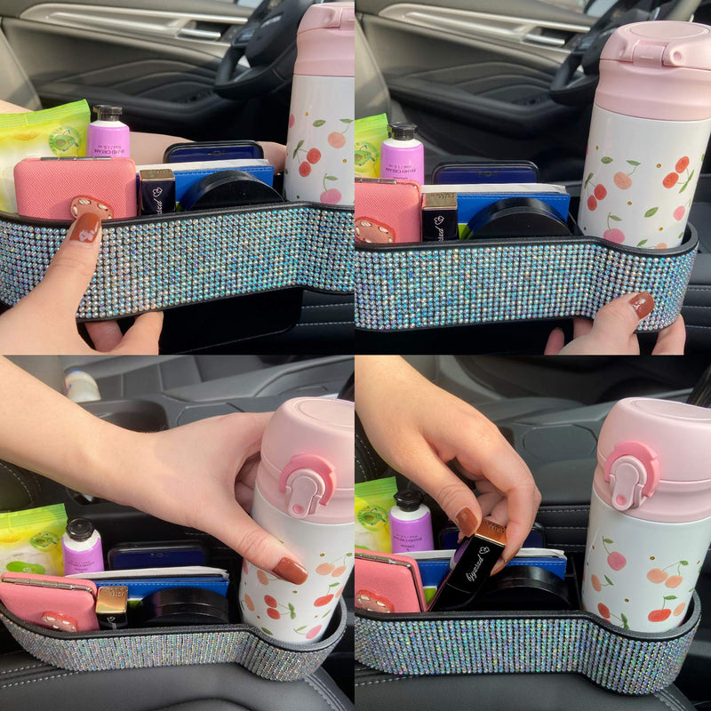  [AUSTRALIA] - KONGDY Bling Car Seat Pocket Organizer Auto Gap Filler Crystal Car Seat Catcher Console Side Storage Box with Cup Holder for Car Interior Accessories Cellphone Wallet Bling Black