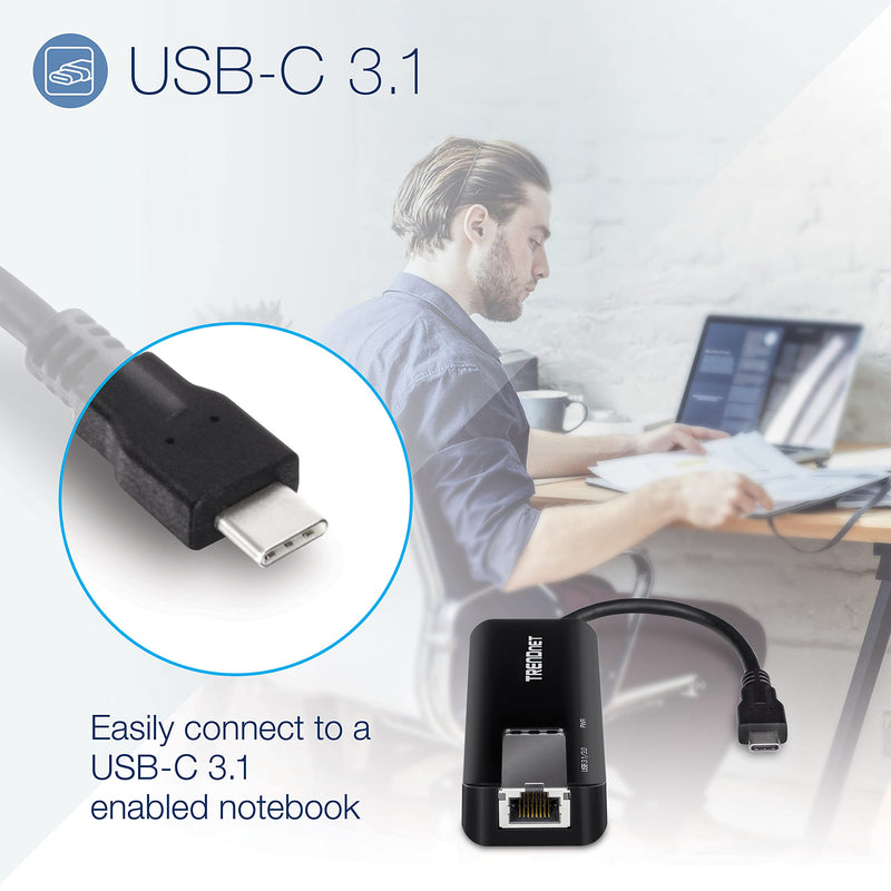  [AUSTRALIA] - TRENDnet USB-C 3.1 to 5GBASE-T Ethernet Adapter, 2.5GBASE-T RJ-45, Integrated 12.6cm (4.9 in) USB Type C Cable, Compatible with Cat5e Or Better Cabling, Windows Compatible, Black, TUC-ET5G 5 Gbps