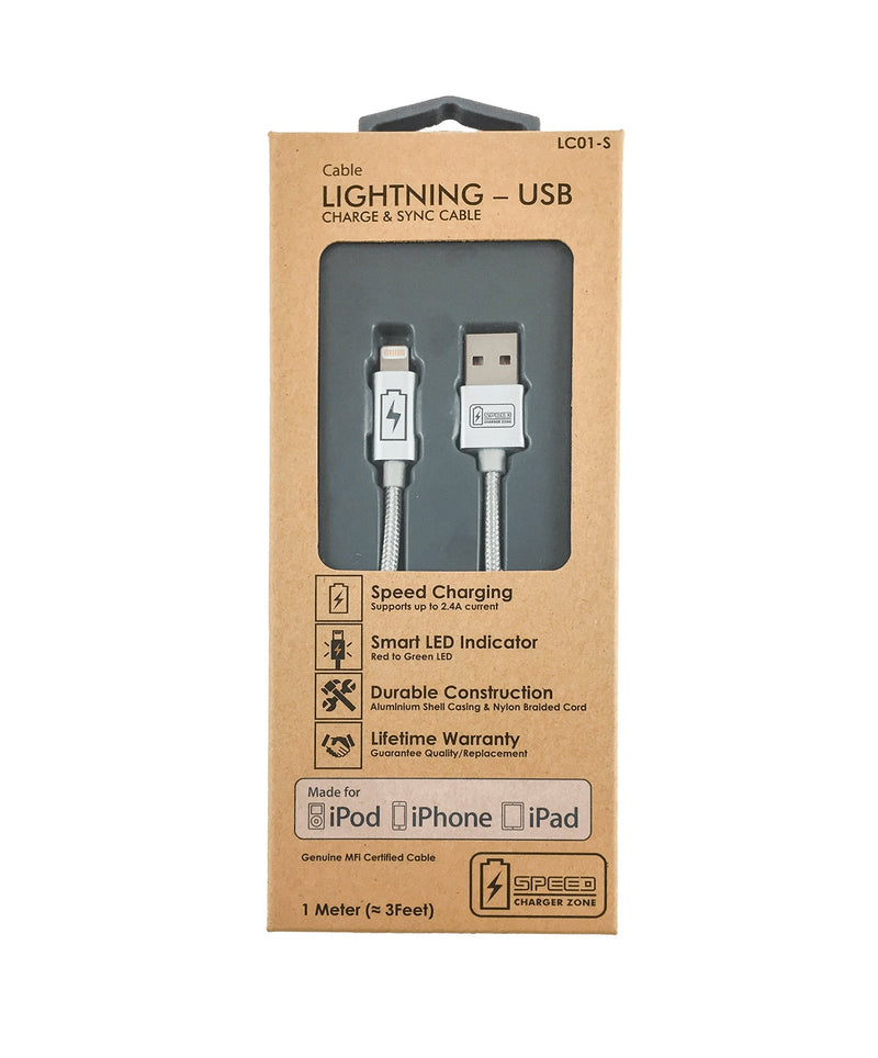 Speed Charger Zone Lightning to USB Charger Cable Silver | Smart LED Indicator, Fast Charging, Made for iPhone (MFI): 11/Pro/Pro Max, X/XS/XR/Plus, 8/Plus, 7/Plus, and More! - LeoForward Australia