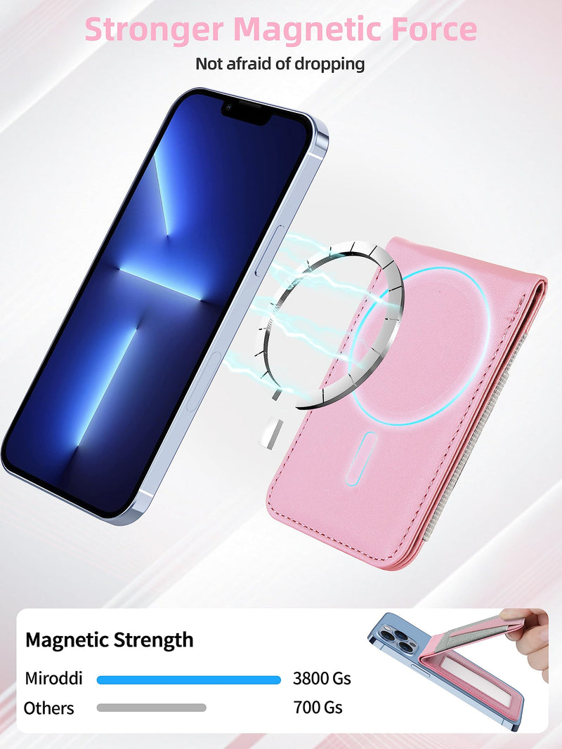  [AUSTRALIA] - Miroddi for Magsafe Wallet, Mi-Tower Series Magnetic Wallet Adjustable Stand, Open ID Window, Leather Magnetic Card Holder for iPhone 14 Pro Max/14 Pro/14/14 Plus/13/12 Series, Fit 10 Cards, Pink