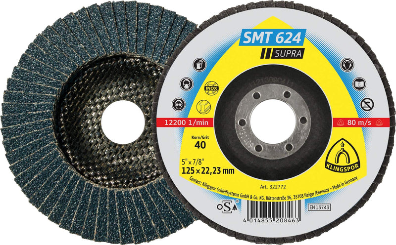  [AUSTRALIA] - 10 x Klingspor SMT 624 abrasive mop discs, 125 x 22.23 mm grain 40 curved Item: 322772