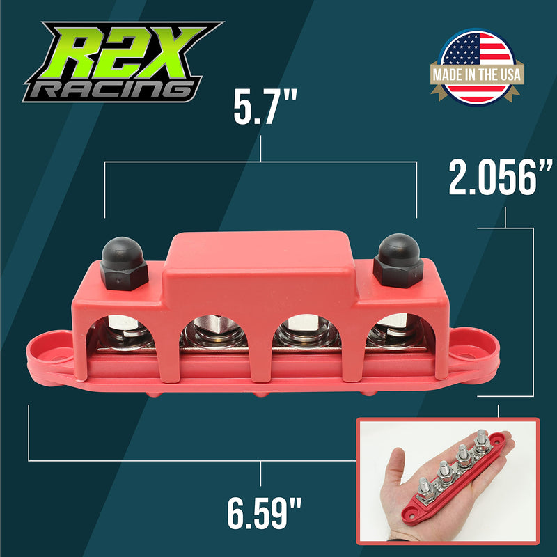 4 Post Power Distribution Block Bus Bar Pair with Cover - Made in The USA - 250 Amp Rating - Marine, Automotive, and Solar Wiring (3/8) 3/8" Red/Black - LeoForward Australia