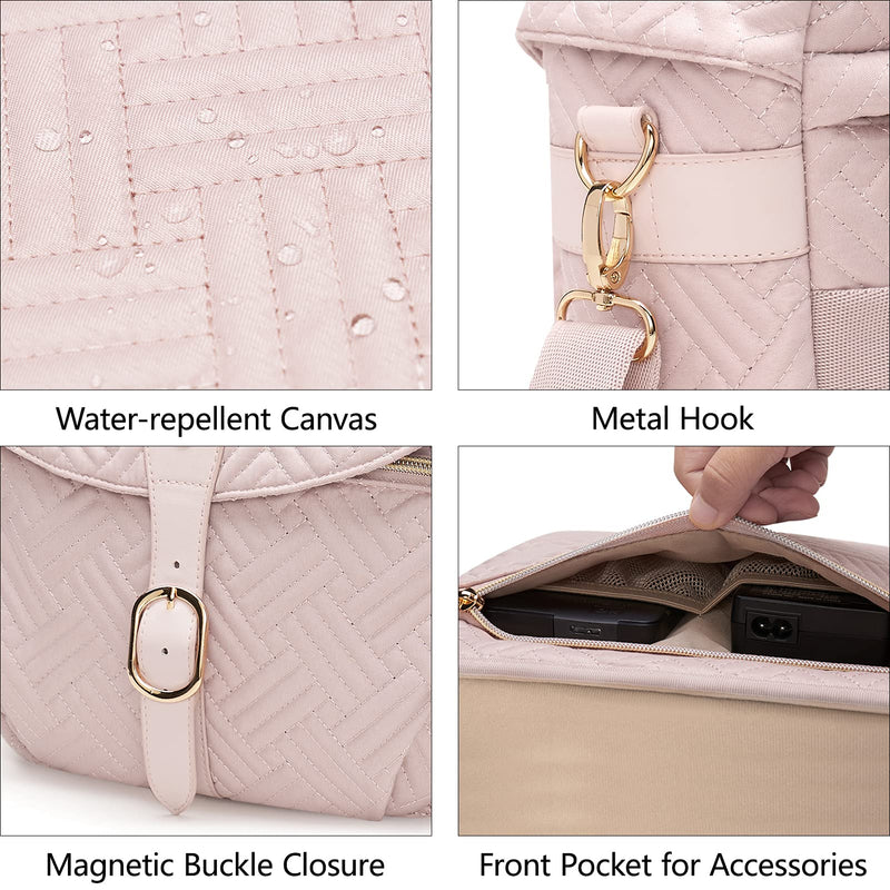  [AUSTRALIA] - Camera Bag, BAGSMART SLR DSLR Camera Case, Quilted Cotton Camera Shoulder Bag with Rain Cover for Men and Women, Baby Pink