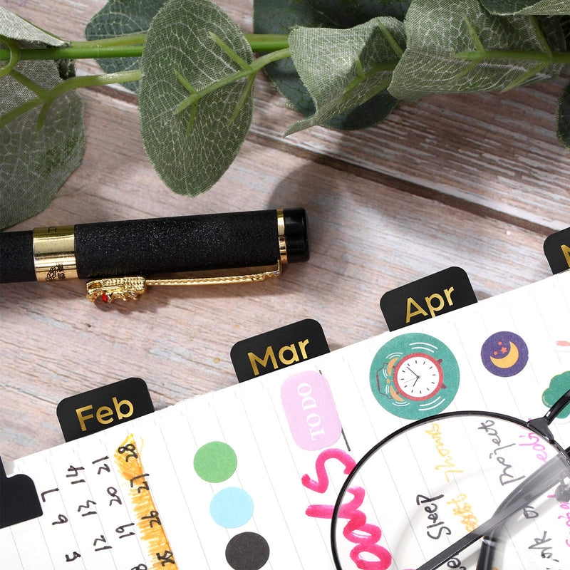  [AUSTRALIA] - 24 Pieces Adhesive Tabs Designer Accessories Monthly Tabs Planner Stickers Decorative Monthly Index Tab for Office Study Planners Organizations (Black) Black