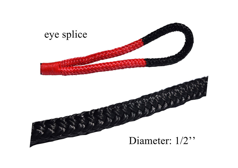  [AUSTRALIA] - 1/2"20ft Kinetic Recovery Rope,1/2" Energy Rope, Kinetic Rope,Double Braided Nylon Rope (Black) Black