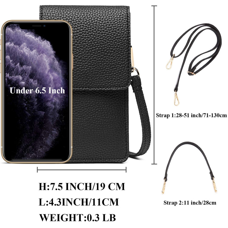  [AUSTRALIA] - Kingten Lightweight Leather Cell Phone Purse - Small Crossbody Bag Wristlet Purse with 2 Shoulder Straps for Women Black a