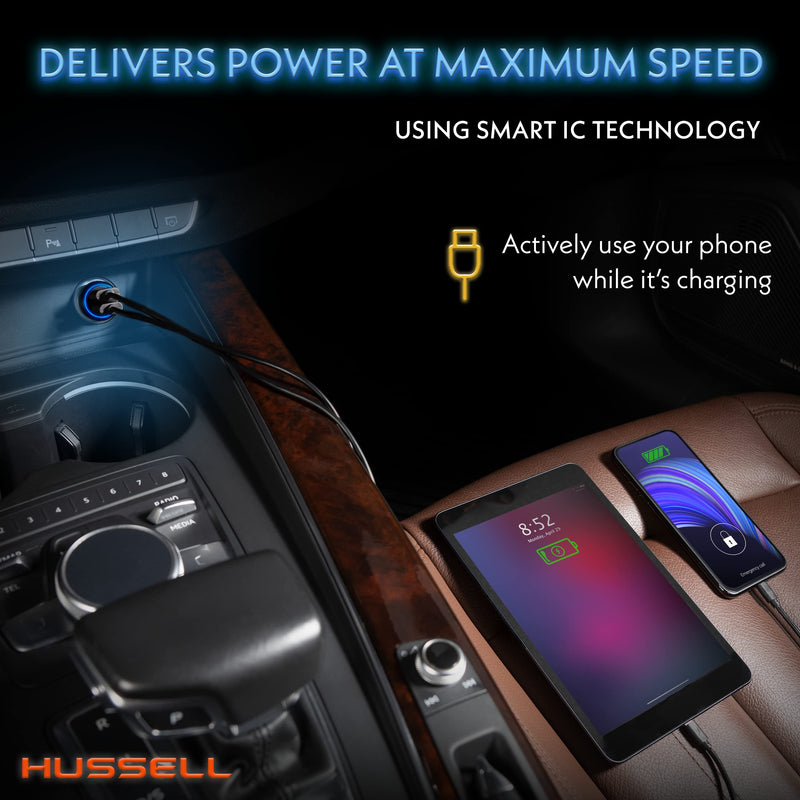  [AUSTRALIA] - Hussell Car Charger Adapter for Cigarette Lighter - Fast Charge, Mini, Aluminum, Portable 3.0 Car Chargers with Dual USB Ports - Compatible with iPhone, Android, Samsung Galaxy - Stocking Stuffers