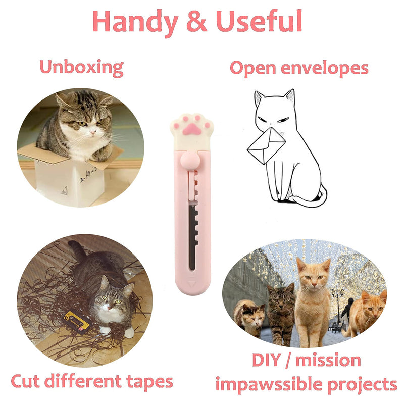  [AUSTRALIA] - BusyPet Kawaii Box Cutter Cute Box Cutter (2 pcs) Cat Paw Box Cutter Cute Letter Openers Cat Box Cutter Kawaii Knife Mini Cute Pocket Knife Cute Knife for Cat Lovers (Pink, White)