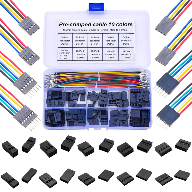  [AUSTRALIA] - Keszoox Dupont 2.54mm JST Connector Kit with 22AWG Premium Pre-Crimped Cables, Dupont 1 and 2 Rows Connectors 1/2/3/4/5/6 Pin Housing with Length of 150mm Male & Female Wire Cable