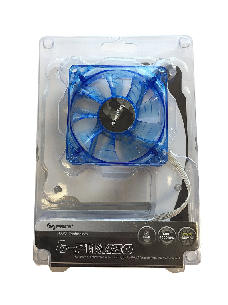  [AUSTRALIA] - Bgears b-PWM 80mm Blue LEDs Gaming PC Cooling Fan, High Speed High Performance 2 Ball Bearing PWM Signal, Mini 4 pin Connector, 500-4000 RPM with high Airflow of 78 CFM, 12VDC Fan, 80x80x25mm
