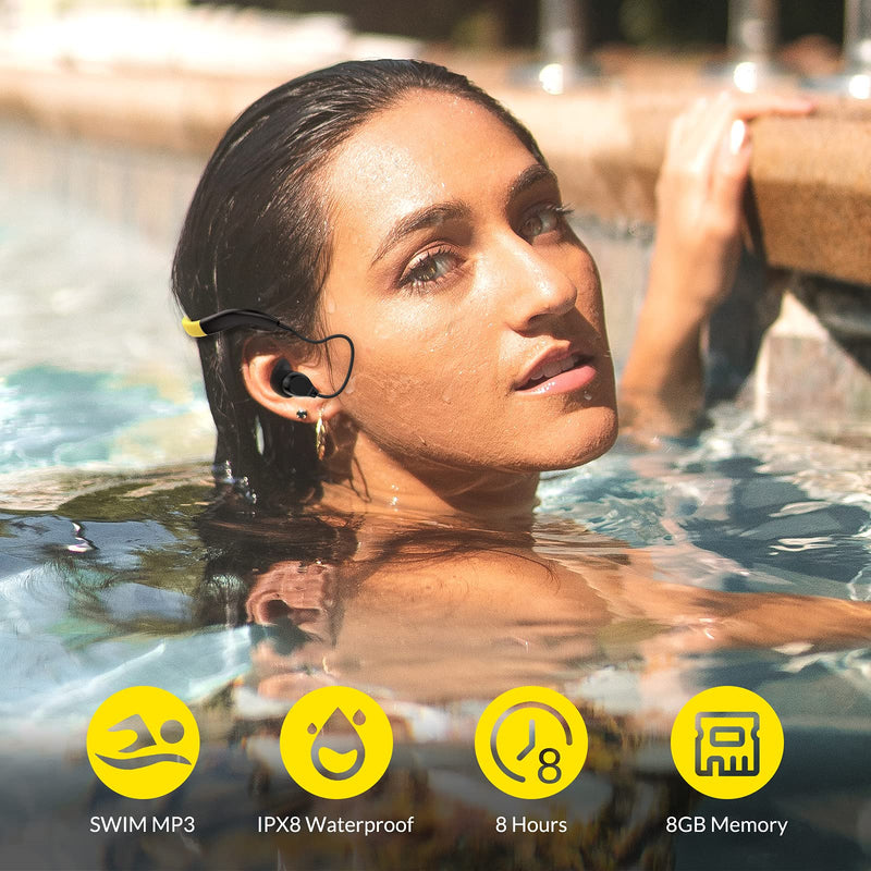  [AUSTRALIA] - Waterproof Mp3 Player for Swimming, Tayogo IPX8 8GB Underwater Swim Headphones for Sports(4 Pairs Earplugs)-Yellow Yellow