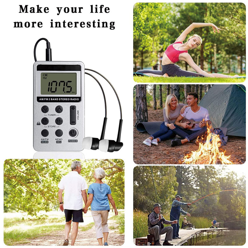  [AUSTRALIA] - Personal AM FM Pocket Radio, Portable Digital Tuning Stereo Walkman AM/FM Radio with Earphone and Rechargeable Battery for Walk/Jogging/Gym/Camping - Sliver