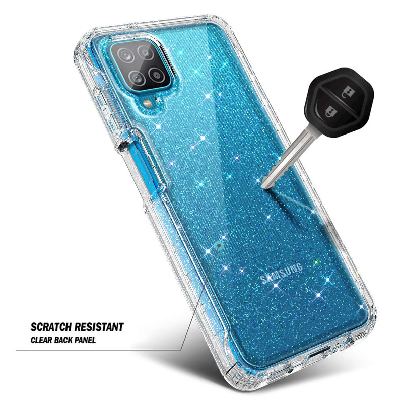  [AUSTRALIA] - NZND Case for Samsung Galaxy A12 with [Built-in Screen Protector], Full-Body Protective Shockproof Rugged Bumper Cover, Impact Resist Durable Phone Case Cover (Crystal Glitter Clear) Crystal Glitter Clear