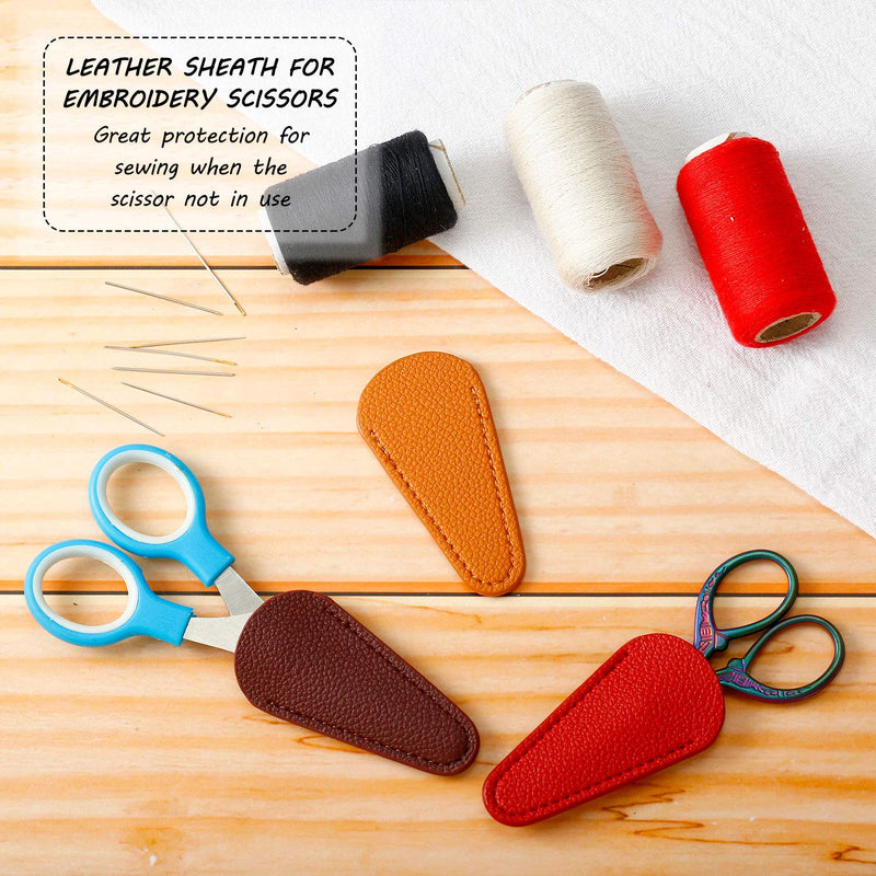  [AUSTRALIA] - 6 Pieces Scissors Sheath Safety Leather Scissors Cover Protector Colorful Sewing Scissor Sheath Portable Eyebrow Trimming Beauty Tool Protection Cover Collect Bags (Brown, Coffee and Yellow Brown)