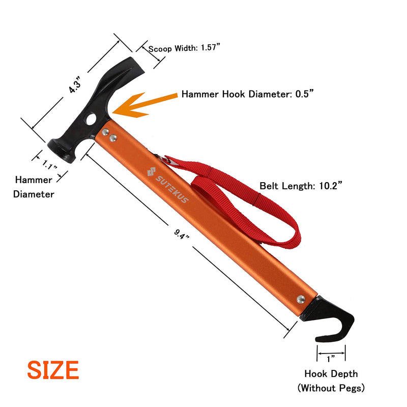  [AUSTRALIA] - Sutekus Peg Hammer Tent Stake Hammer Wedge Hammer Camping Hammer Lightweight Tent Stake Remover For Outdoor Mountaineering Tourism Camping (Orange) Orange