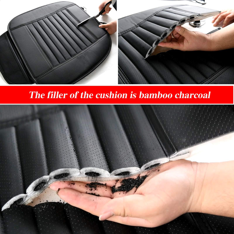 Sunny color 2pc Filling Bamboo Charcoal Edge Wrapping Car Front Seat Cushion Cover Pad Mat for Auto with PU Leather(Black) S-01 Seat pad Black - LeoForward Australia