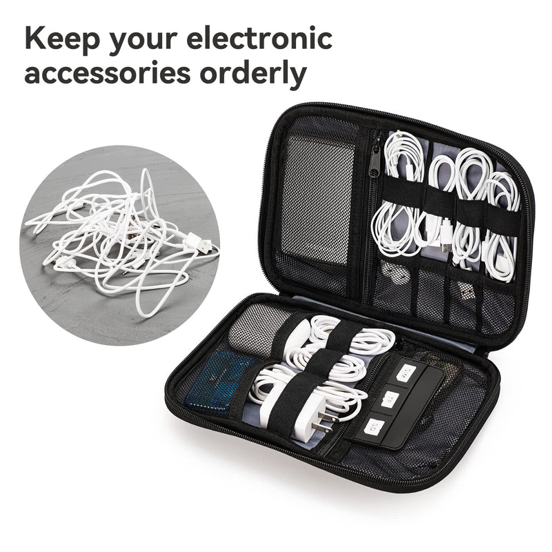  [AUSTRALIA] - Electronic Organizer Waterproof Compact Travel Cable Organizer Bag for Cable Storage, Hard Drives, Cord, Charger, USB, SD Card,with 30PCS Cable Ties Black+30PCS Cable Ties