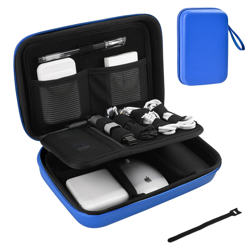  [AUSTRALIA] - ProCase Hard Travel Electronic Organizer Case for MacBook Power Adapter Chargers Cables Power Bank Apple Magic Mouse Apple Pencil USB Flash Disk SD Card Small Portable Accessories Bag -Blue Blue