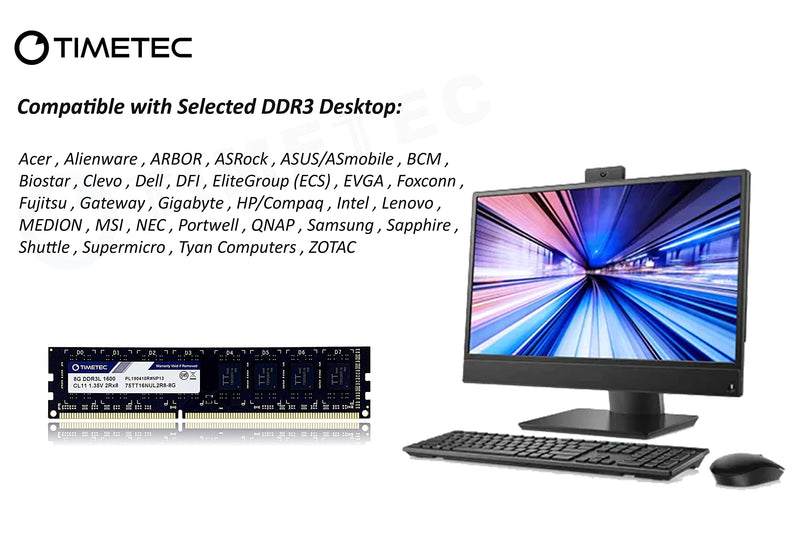  [AUSTRALIA] - Timetec 8GB DDR3L / DDR3 1600MHz (DDR3L-1600) PC3L-12800 / PC3-12800 (PC3-12800U) Non-ECC Unbuffered 1.35V / 1.5V CL11 2Rx8 Dual Rank 240 Pin UDIMM Desktop PC Computer Memory RAM Module Upgrade (8GB)