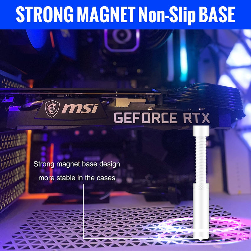  [AUSTRALIA] - Aivalas GPU Support Bracket, Graphics Video Card Brace with Height Adjustable, Anti Sag Holder for Universal Graphics Card Sag, GPU Stand with Magnet and Rubber Pad(White) White