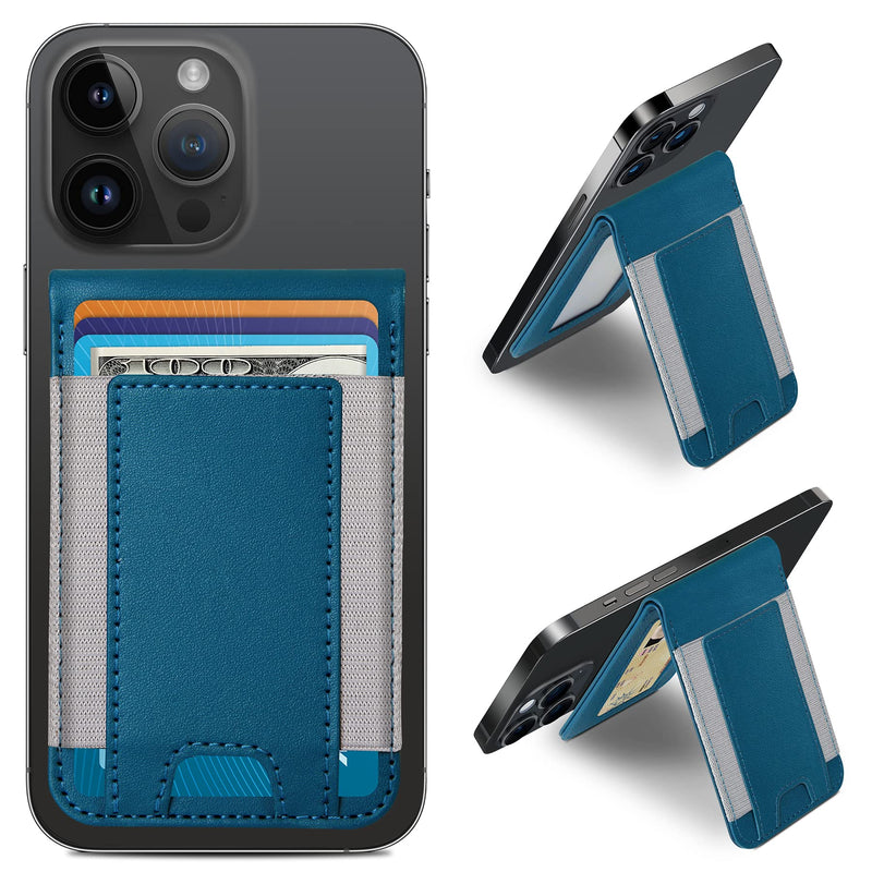 [AUSTRALIA] - ExtreLife Up-Grade Magnetic Wallet for iPhone, Magnetic Wallet and Adjustable Stand, Open ID Window, Magnetic Leather Wallet, Magnetic Phone Wallet Stick on for iPhone 14/13/12 Series, 9 Cards, Blue