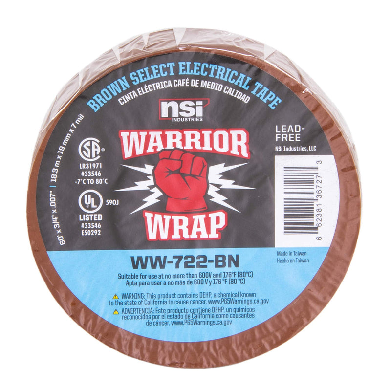  [AUSTRALIA] - NSI WarriorWrap Select 3/4 in. x 60 ft. 7 mil Vinyl Electrical Tape, Brown